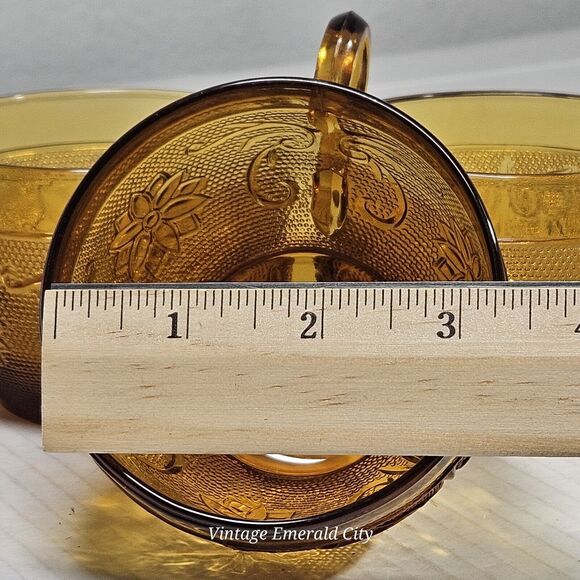 4 Pc Set Vtg Indiana Glass Amber Honey Tiara Sandwich Coffee Tea Cups Floral - Picture 5 of 13